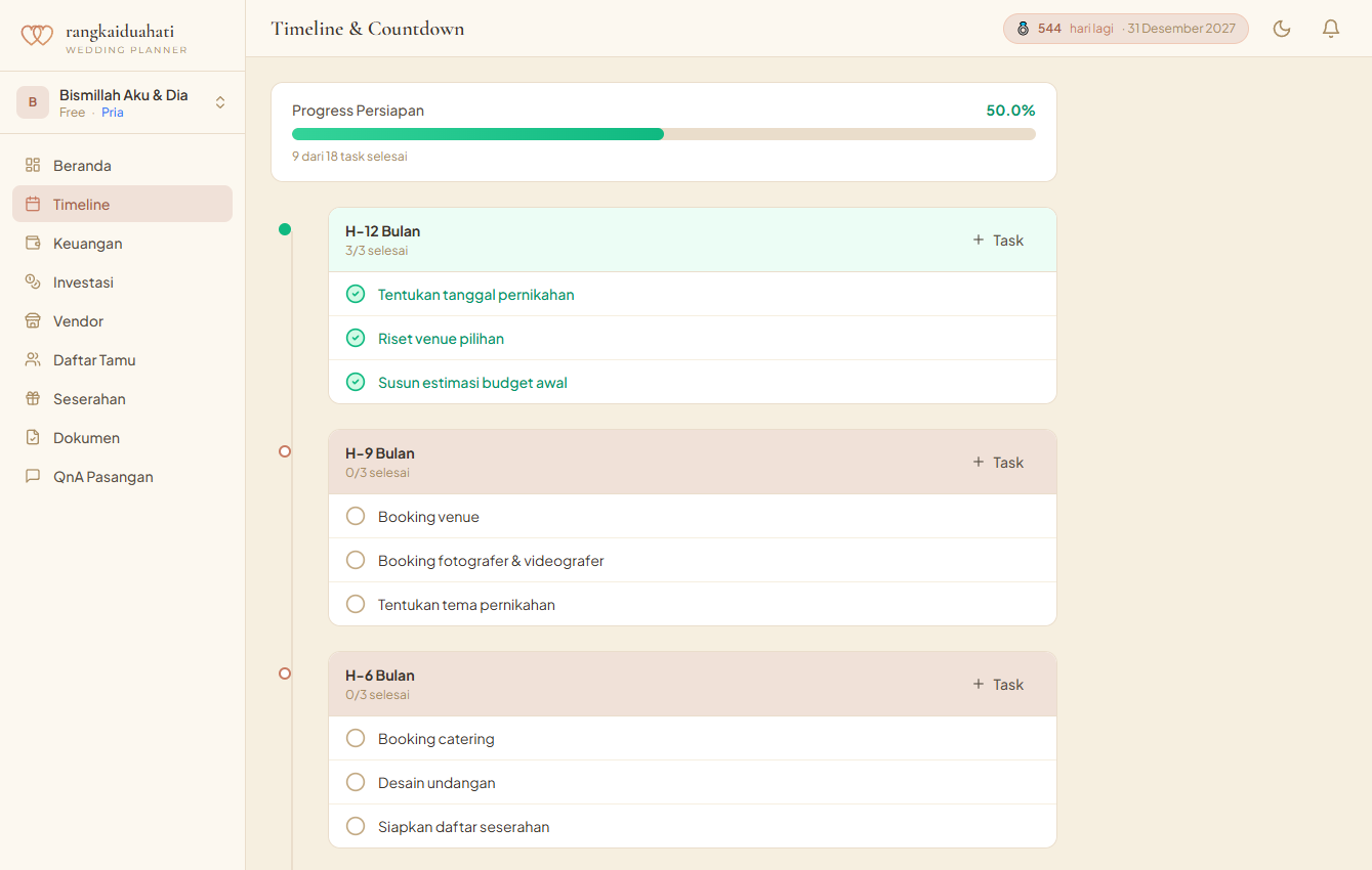 Tampilan Timeline & Countdown